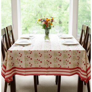 VTG Couleur Nature 71" Square Red Poppy Floral Handblock Table Cloth Cottagecore